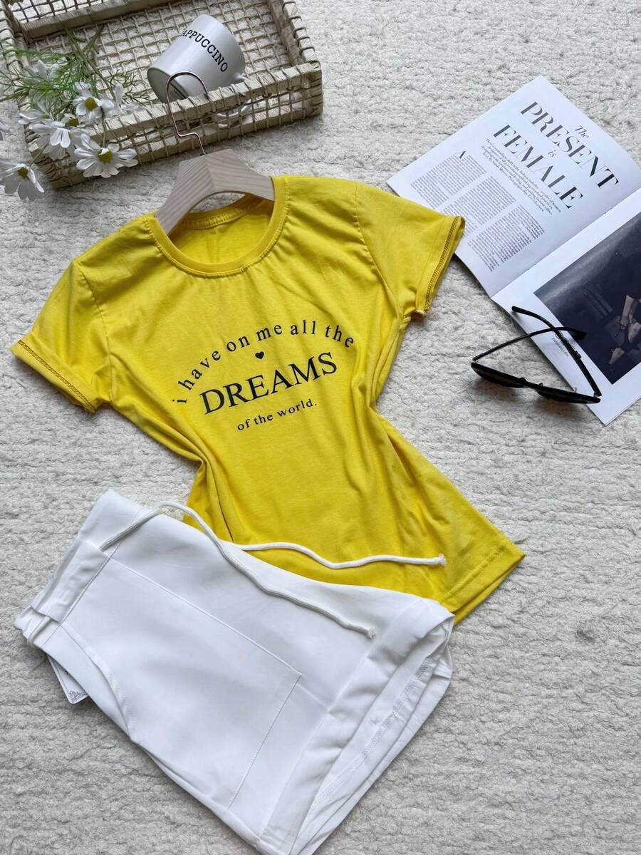 DREAMS T-Shirt 100% Cotton - 黃色 - 查看 1