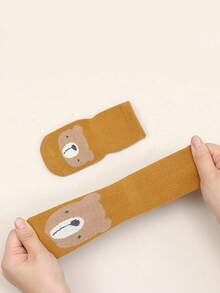 5 双混色卡通动物圆点橡胶底防滑保暖透气穿孔低帮袜子，儿童/婴儿，吸湿排汗，可拉伸 - 彩色 - 查看 3