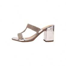 Women's Metallic High Heels With Rhinestones H Shape Fashion - 銀色 - 查看 2