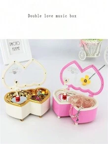 1pc Fashion Heart Shaped Music Box, Double Heart Design Home Decor, Contains Rotating Ballerina Dancer, Hand Crank Acrylic Musical Figurine, Romantic Metal Clockwork, Home Decor Accessory, Romantic Gift For Couples, Birthday, Valentine's Day, Party Valentine's Day Birthday Gifts Graduation