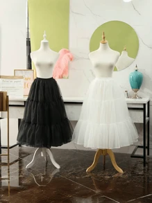 1pc Women's White/Black Boneless Tulle Petticoat, 80cm Long 2-Layer 3-Tier Crystal Organza Lining, Can Be Worn Outerwear, Adjustable Lolita Puffy Underskirt, Applicable For Wedding, Party Dress, Cosplay Costume Fall Clothes For Women - Multicolor - View 2