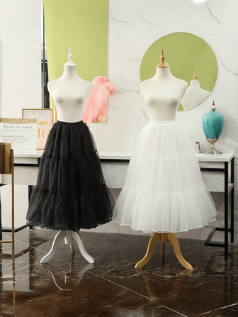 1pc Women's White/Black Boneless Tulle Petticoat, 80cm Long 2-Layer 3-Tier Crystal Organza Lining, Can Be Worn Outerwear, Adjustable Lolita Puffy Underskirt, Applicable For Wedding, Party Dress, Cosplay Costume Fall Clothes For Women