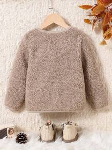 Chaqueta de primavera y otoño de moda para niñas, cárdigan con botones de peluche de unicolor, escote en V, manga larga, ropa exterior casual, cómoda y suave para todo uso, ropa de estilo callejero resistente al viento para exteriores