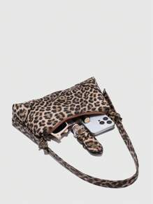 1 件女式复古千层安哥拉仿旧皮革豹纹摩托车包带铆钉和带扣装饰，单肩腋下包，公文包，适合工作、通勤、约会、派对 - 彩色 - 查看 5