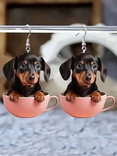 زوج من أقراط أنيقة بتعليقة كلب السجق الكارتوني، مناسبة لعشاق الكلاب، هدية لعطلة عيد الحب، الأم، عيد الأم