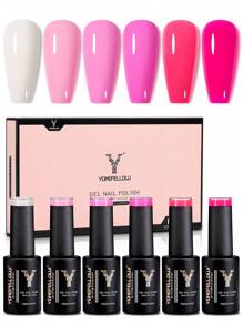 6 Color YOKEFELLOW 10ML Mothers' Day Pink Nails Semi Permanent Summer Nails Gel Polish Set Soak Off UV LED Nail Art Tools For Home&Salon Nail Art DIY& Mothers' Day Gift