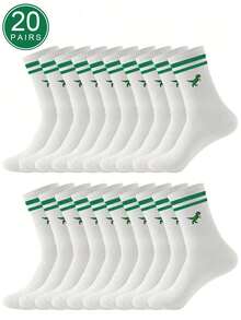 10 双/20 双女士卡通动物图案及膝袜，柔软舒适条纹中筒袜，适合学生，秋冬季 - 彩色 - 查看 8