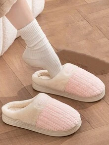 女士毛绒厚底拖鞋2024冬季保暖毛绒室内家居拖鞋厚底防水厚底柔软舒适鞋 - 粉色 - 查看 2