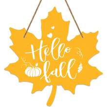 Letrero de puerta "Hola otoño", Letrero colgante de hojas de arce "Hola otoño", Letrero de puerta "Hola otoño" Letrero colgante de otoño para decoración de hogar, granja, exterior y patio - Amarillo - Ver 9