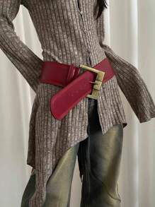 1pc Women's Burgundy PU Leather Wide Buckle Vintage Belts For Cinched Waist Halloween Summer, School Fall, Autumn, Halloween