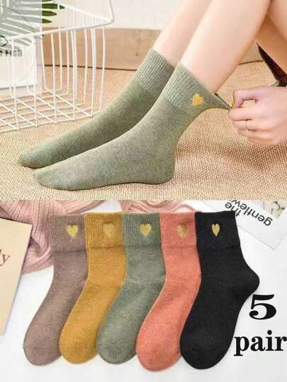 Skarpetki damskie do połowy łydki, odporne na zapachy, jesień/zima, śliczne, sportowe, antybakteryjne, odporne na pot, czarne, długie, w kształcie serca, unisex, prezent na walentynki, 5 szt./10 szt.