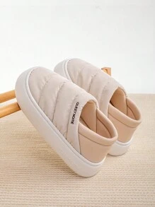 Dép đế dày nhẹ màu trơn mùa đông cho nữ ấm áp thoải mái chống thấm nước cho đi trong nhà và ngoài trời ủng đi tuyết màu mơ - Màu be - Xem 1