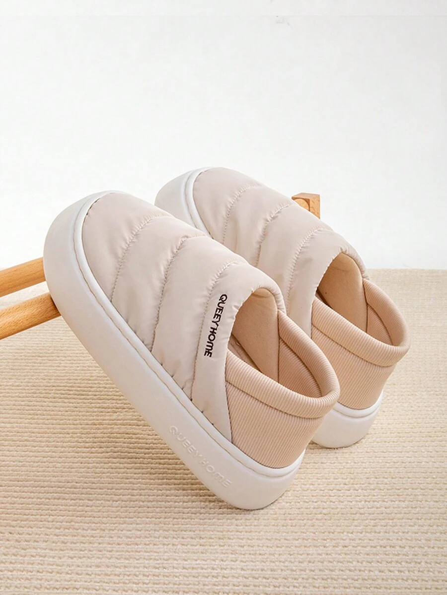 Dép đế dày nhẹ màu trơn mùa đông cho nữ ấm áp thoải mái chống thấm nước cho đi trong nhà và ngoài trời ủng đi tuyết màu mơ - Màu be - Xem 1