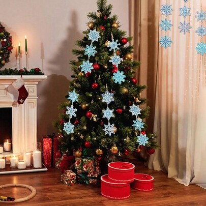 12pcs/Set DIY Diamond Painting Christmas Snowflake Kits, Acrylic Double Sided Special Shape Crystal Rhinestone Keychains Diamond Art Christmas Ornaments For Xmas Tree Decor, Handmade Crafts Art Pendants For Home Office Restaurant Christmas Party Decoration, New Year, Christmas Gifts For Friends And Family