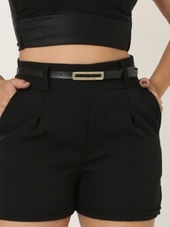 Short tecido alfaiataria  com cinto e bolso ziper lateral moda 2024 verão modinha blogueira look Fashion isabela temos do P AO G3 plus size