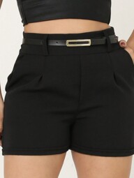 Short tecido alfaiataria  com cinto e bolso ziper lateral moda 2024 verão modinha blogueira look Fashion isabela temos do P AO G3 plus size