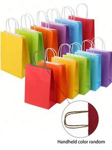24 piezas de bolsas de papel kraft de colores múltiples con asas, para fiestas de cumpleaños, bodas, decoraciones de fiesta (color aleatorio) - Suministros de fiesta de verano, decoración de otoño, bolsas de regalo de Acción de Gracias, Halloween, Navidad y artículos para envolver regalos - Multicolor - Ver 8