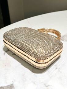 1pc Gold Glitter Luxury Rhinestone Decor Women's Evening Handbag, Metal Chain Strap Fashion Elegant Mini Clutch Purse, Suitable For Formal Gala, Wedding, Party