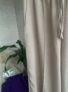 Calça Feminina Pantalona Duna Cintura Elástica Com Bolso Cintura Alta