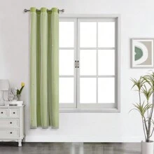 2 Panels Green Blackout Curtains With Star Perforated Design, Solid Color With Lace Sheer Double-Layer Decorative Curtain, Suitable For Bedroom, Girls Room And Living Room - Green - View 23