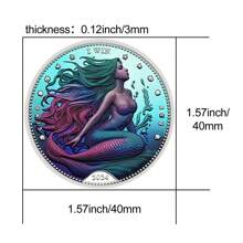 1 pieza Moneda conmemorativa de colección con diseño de tema de sirena colorida, novedad - Plateado - Ver 2