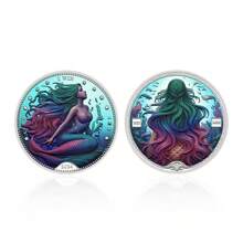 1 pieza Moneda conmemorativa de colección con diseño de tema de sirena colorida, novedad - Plateado - Ver 8