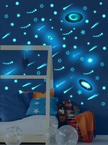 5pcs/set Planet Print Glow In The Dark Wall Sticker, Modern PVC Galaxy Print Wall Decal For Home Decoration - Multicolor - View 14