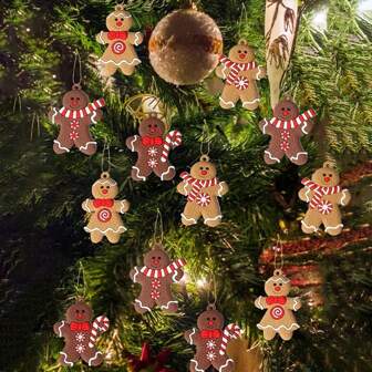 12 pezzi Decorazioni natalizie appese all'albero di Natale tedesche, Decorazioni natalizie a forma di omino di pan di zenzero, Forniture per lavoretti natalizi, Decorazioni per le feste