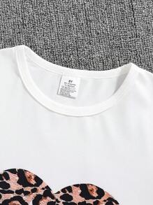 3 件/套青少年女孩时尚服装：心形和豹纹印花短袖 T 恤和豹纹拼色拉链连帽衫夹克和豹纹侧条纹松紧腰裤，舒适柔软的运动休闲套装，适合青少年女孩户外、度假和日常穿着 - 黑色 - 查看 3