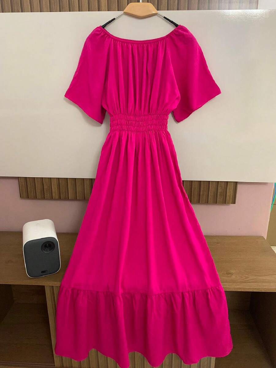 Long  Dress In Plain Viscose 0400-2 - Màu Hồng Tươi - Xem 1