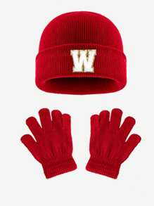 1pc Blue Children's Knitted Hat With Letters, Soft And Warm Fashion, Suitable For 1-3 Years Old Boys And Girls Autumn And Winter Daily Use.