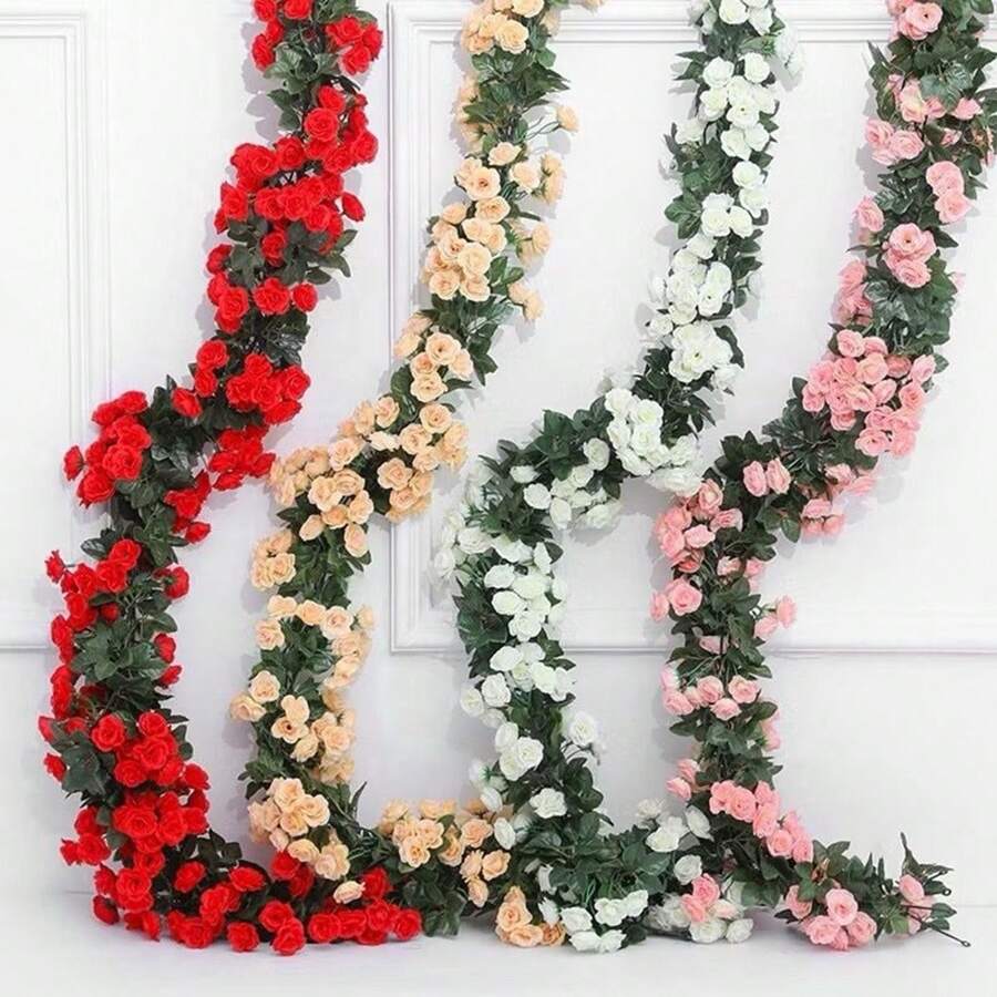 Kit 2 Flower Chain Autumn Cord Simulation 2 Meters Decorative Artificial Flowers - Rosa Fucsia - Ver 1