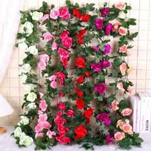 Kit 2 Flower Chain Autumn Cord Simulation 2 Meters Decorative Artificial Flowers - Rosa Fucsia - Ver 2