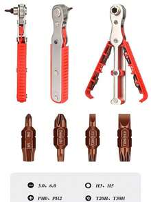 Right Angle Screwdriver Stocking Stuffers - Mini Ratcheting 90 Degree Offset Screwdriver Bit Set EDC Gear Pocket Screwdriver Low Profile Ratchet For Tight Space Sewing Machine Tool Gifts For Men Women,Tools For Men - Red - View 3