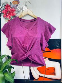 Elegant Fashion Laise Women's Blouse With Low Tie Details - 紫色 - 查看 3