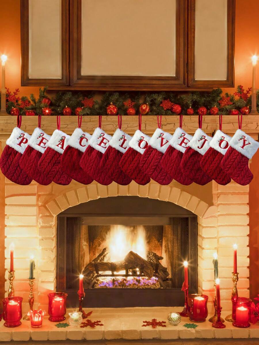 1 Stück Weihnachtsstrumpf, roter gestrickter Weihnachtsstrumpf, Mini-Monogramm-Weihnachtsstrumpf, 7 Zoll Initialen-Weihnachtsstrumpf, Mini-roter Weihnachtsstrumpf, bestickter Buchstabe A-Z Weihnachts-Strumpf, flauschiger Weihnachtsstrumpf Weihnachtsdekoration für Zuhause, Halloween, Halloweendekoration