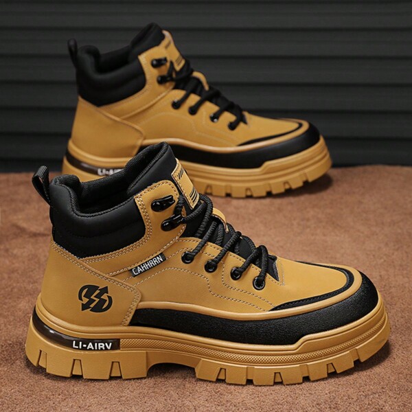 Męskie buty ze skóry naturalnej, gruba podeszwa, krótkie buty do użytku na zewnątrz w stylu vintage, jesień/zima