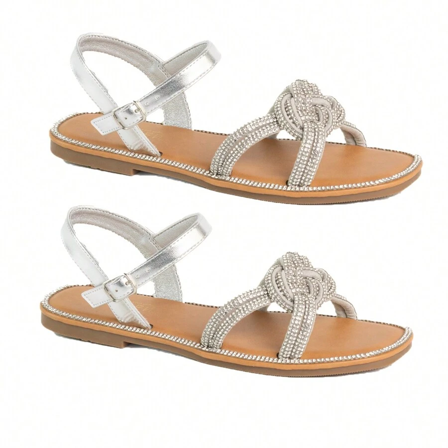 MIA-15 Womens Sandals Rhinestone Embellished Ankle Strap Slip On Open Toe - Silver - View 1