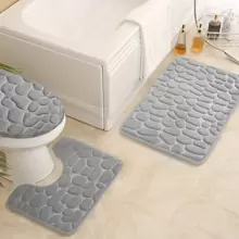 3PCS Soft Stone Texture Embossed High Resilience Memory Foam Water-Absorbent Non-Slip Bathroom Mat Set, Bathroom Floor Mat Home Bathroom Decor Bath Rug Floor Carpet Outdoor Rug Door Mat Summer Bathroom Accessories - Navy Blue - View 16