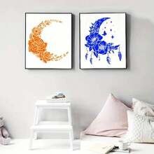 4 件装月亮和曼陀罗模板套装，11 英寸可重复使用绘画模板，带有星星、花朵、蝴蝶、羽毛 - 非常适合 DIY 剪贴簿、墙壁艺术、木质帆布家居装饰 - 白色 - 查看 4