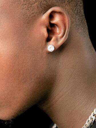 2pcs Men's Minimalist Round Cubic Zirconia Stud Earrings