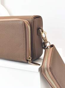 MINGYOU 新款迷你斜挎钱包，时尚刺绣，柔软双拉链，多功能大容量手机包，甜美可爱精致，女士年轻学生斜挎包，适合购物、约会、送礼，可作钱包、手机包、女士钱包、手拿包 - 駝色 - 查看 5