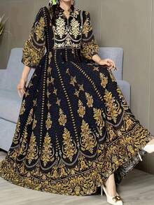 中东、阿拉伯、休闲、波西米亚、刺绣、艺术、复古、度假旅游盛装、端庄 - 黑色 - 查看 4