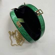Half Circle Mother Of Pearl Clutch Bag With Bamboo Mesh - 綠色 - 查看 4