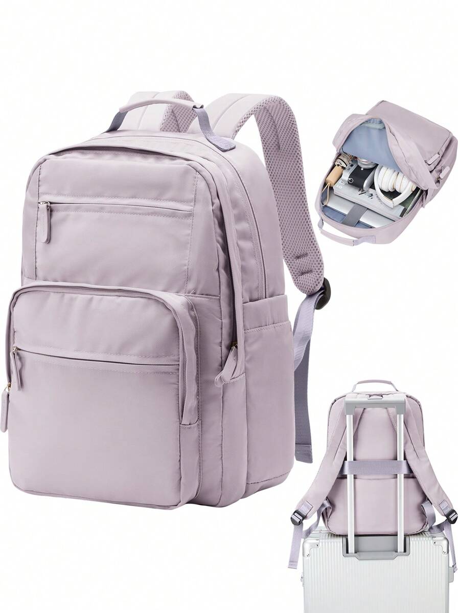 Lightweight Nylon Water Resistant Solid Color School Bag, Aesthetic Women Commuter Backpack All-Match Zipper Rucksack With Top Handles, School Backpack Bookbags Laptop Bag for Teens Students, Computer Backpack Travel Work Bags Daypack, Suitable for School College Travel Business for Women Girls Students Gift for Girlfriend