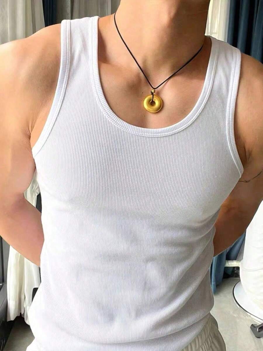 PREMIUM MEN'S AMERICAN RIBBED TANK TOP - 白色 - 查看 1