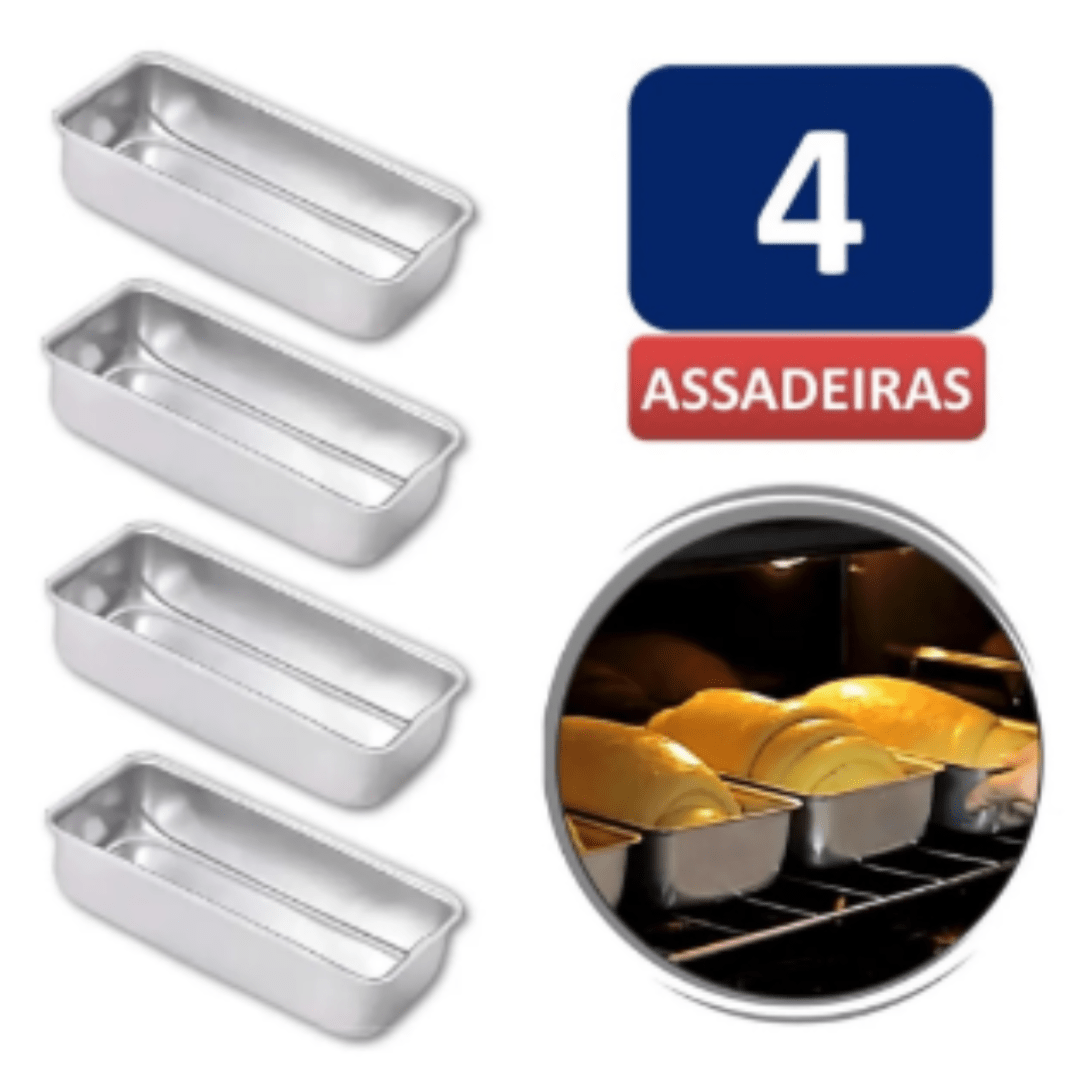 1 Kit Jogo Conjunto De 4 Forma De Pão Gelo Bolo Tamanho 2 de 27 cm Alumínio Polido IF 35