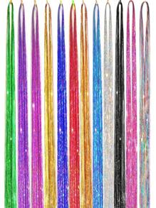 1 Piece Of Shiny Glitter Hair Extensions For Women Hippie Weave Headdress Hair Weaving Tool Length 100 Cm - Multicolor - View 3