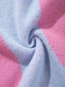 Áo len dệt kim họa tiết hỗn hợp nhiều màu phong cách cổ điển rộng rãi cho nam, cổ cao, vai trễ, khóa kéo, tay dài, mùa thu/đông - Hồng - Xem 9