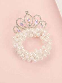 1 件儿童珍珠装饰皇冠发带，带水钻的发饰，适合女孩参加派对和庆祝活动 - 白色 - 查看 4